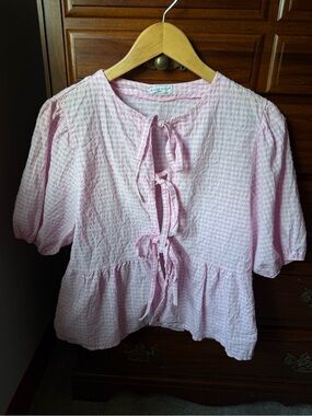 Pink Tie-Front Peplum Blouse